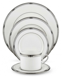 An art deco-inspired design, platinum trim and metallic dots lend the Westerly Platinum 5-piece place settings sophisticated polish. This versatile collection perfectly coordinates with a variety of stemware and table linens. Qualifies for Rebate