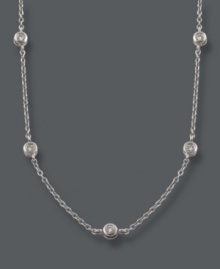 Wrap yourself in three feet of luxurious sparkle! Trio by Effy Collection's necklace features 24 stations of round-cut, bezel-set diamonds (1-7/8 ct. t.w.) strung on a delicate 14k white gold chain. Approximate length: 36 inches.