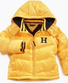 Make your life-and his-easier with a warm, zip-up puffer from Tommy Hilfiger that takes all the fuss-and a few extra layers-out of cold weather dressing.