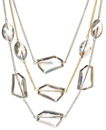 Sweet illumination. Kenneth Cole New York's intricate illusion necklace will catch the light from every angle with its playful geometrical glass beads. Three-row setting crafted from silver and gold tone mixed metal. Approximate length: 16 inches + 3-inch extender.