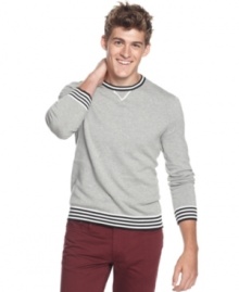 Add some sporty style to your look with this crew neck sweater with striped ribbing from Kenneth Cole Reaction.