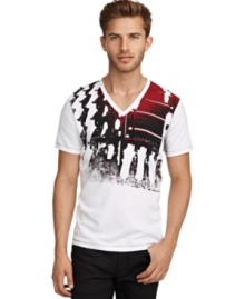 This Kenneth Cole Reaction tee has a cool graphic and a sleek v neck design.