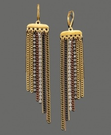 Take your look to new lengths with this drop earrings by Kenneth Cole New York. Crafted in goldtone, hematite and penny-plated mixed metal with crystal accents. Approximate drop: 3 inches.