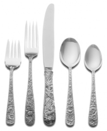 Elegant Kirk Stieff flatware is designed with the unsurpassed standards of excellence that have made it an American tradition. The Repousse pattern is no exception, with grand flourishing style and ornately sculpted blooms in lavish sterling silver.