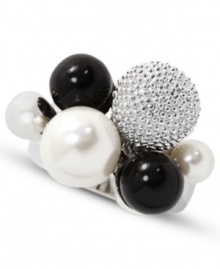 Bubbly beauties from City by City. This chic ring boasts clusters of glass pearls and metal beads. Crafted in silver tone mixed metal. Size 7.