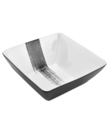 Work of art. A black exterior contrasts the bold Brushstroke motif in this sleek yet sturdy vegetable bowl, turning any meal into a true masterpiece. By Mikasa.