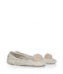 Finish your laid-back look in comfort and style in these ultra-cozy shearling lined ballerinas from UGG Australia - Cable knit upper, wispy pom-pom, shearling lining - Pair with lounge pants and favorite cashmere pullovers