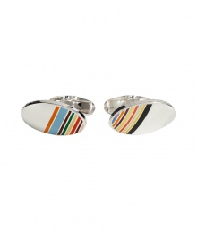 Inject characteristic-chic striping into your formal look with these enamel striped sterling silver cufflinks from Paul Smith - Oval sterling silver cufflinks with multicolored enamel striping - Pair with a sleek suit and playfully printed button-down