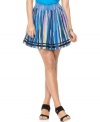 Calvin Klein Jeans brightens up for the season with a colorful petite skirt. Ribbon trim at the hem polishes the look.