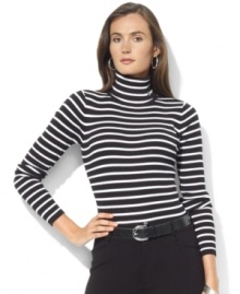 Knit for a feminine fit in soft ribbed cotton, Lauren Ralph Lauren's versatile ribbed turtleneck is a chic seasonal essential.