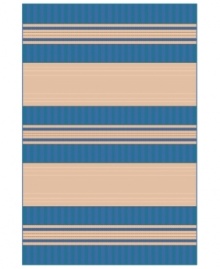 Stripecast: with wide, colorblocked bands and rich texture, Liorra Manne's Tropez Stripe rug has the ability to pull a room together in chic, relaxed style. UV-stabilized, mold and mildew-resistant, the versatile rug in cornflower blue and oatmeal hues is equally pretty indoors or out.