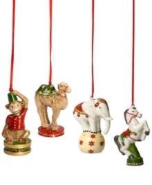 Treat your tree like the big top with Nostalgic circus animal ornaments from Villeroy & Boch, featuring richly colored porcelain with showy star accents.