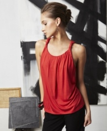 Twisted straps put a stylish spin on an otherwise simple doo.ri for Impulse tank -- the perfect outfit staple!