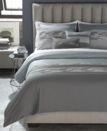 In a fresh and clean design scheme, this Sicily duvet cover set from Bryan Keith boasts broken stripe embellishments on a smooth ground all in muted blue, taupe and charcoal hues for a refreshing appeal.