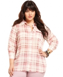 Look pretty in plaid with American Rag's long sleeve plus size shirt.