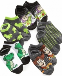 You've got a trend in these. With Buzz, Woody and Rex he'll have cool, fun socks to wear with his favorite outfits.