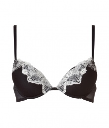 Luxurious bra in a fine synthetic blend - elegant in black and ecru - especially comfortable thanks to the stretch content - posh lace look - with padded cups (push up effect) and hook closure - slim straps, best for wider necklines - perfect, snug fit - magically makes a dream d?collet? - stylish, sexy, seductive - fits under (almost) all outfits