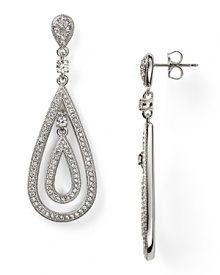 Pave-set crystals and a delicate teardrop shape elevate these classic rhodium-plated drop earrings from Nadri from ordinary to opulent.