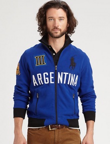 Sport your support of Argentina in a full-zip pieced fleece jacket with bold color-blocking, a snow polo crest and Ralph Lauren's embroidered Big Pony for a signature finish.Zip frontStand collarSide zip pocketsBanded cuffs and hem67% cotton/33% polyesterMachine washImported