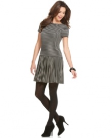 Nine West's adorable drop-waist dress features a striped print that can be played up with red accessories or paired with classic black tights and booties for a flawless look.