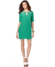 Keyhole cutouts add eye-catching appeal to this BCBGMAXAZRIA mini sheath perfect for a spring fling -- just add sky-high heels!