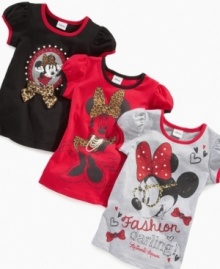 Delight is in the details and your little princess and Minnie Mouse are on the same page with any one of these fun graphic t-shirts from Disney.