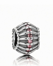 This dramatic sterling silver PANDORA charm is laced with sparkling salmon cubic zirconia stones.