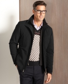 Layer on the warmth and relaxed style with this handsome microfiber, water-resistant jacket from Perry Ellis.