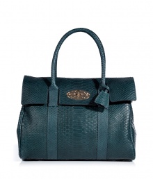 The classic must-have Bayswater bag from Mulberry gets an edgy upgrade with this jewel-toned snake-embossed redux - Front flap with logo turn-lock closure, top carrying handles, belted sides, internal zip pocket, snake-embossed leather - Pair with a slinky sheath or leather leggings and an oversized boho blouse