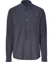 Bring ultra-cool ease to your casual look with this button down from James Perse - Small spread collar, front button placket, long sleeves, rounded hem, slim fit - Style with jeans or chinos, a V-neck cardigan, and trainers