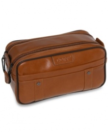 For the well groomed man, this double zip travel kit by Dopp is made from soft leather and has a removable versatile zip pouch that serves as an extra pocket or can be used as a wallet.