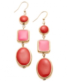 Colorblock chic. Try on the latest trend in Style&co.'s bold earring style. Set in gold-plated mixed metal, earrings feature oval, round and square beads in pink and red acrylic. Approximate drop: 2-1/2 inches.