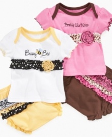 Put her personality on display with one of these fun and frilly t-shirt and short sets from Baby Essentials.