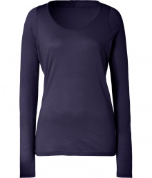 Ground your cool weather casual wardrobe with stylish staples like this dark purple long sleeve t-shirt from Closed - Crafted from super-soft, pure cotton and gently distressed for a look of well-worn chic - Long, lean cut, hits below hips - Fitted sleeves and flattering scoop neck - Wear solo or layer with a blazer or pullover and pair with cigarette pants, jeans or A-line skirts