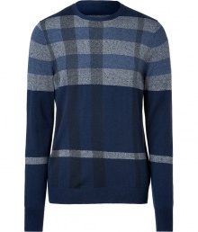 Iconic and equally sophisticated, Burberry Londons oversized check pullover is a sleek choice for dressing up or down - Round neckline, long sleeves, fine ribbed trim - Slim fit - Wear with modern tailored trousers and sleek lace-ups