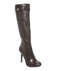 Sleek and sexy. Alfani's Jada dress boots feature a polished round toe and tall side zipper and are decorated with a shiny buckle at the top of the shaft.