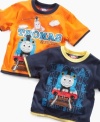 All aboard! Your little conductor will be right on track with this Thomas tee shirt from Nannette.