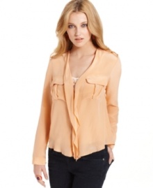 Epaulettes at the shoulder and cargo pockets add utility appeal to this Bar III blouse -- perfectly paired with skinny jeans!