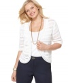 Top off your sleeveless styles with Charter Club's elbow sleeve plus size cardigan, crafted from a crocheted knit.