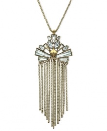 Fashion-forward with fringe. BCBGeneration's necklace is crafted from gold-tone mixed metal with chains of the same creating a dangling display on the pendant. Faceted crystals complete the stunning look. Approximate length: 30 inches. Approximate drop: 3-1/2 inches.