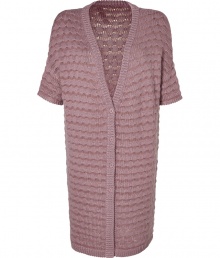 Work a feminine note into your chic knitwear staples with Cacharels burnished lilac short sleeved cardigan, finished with cool modern patterning for that extra edge of textural allure - Deep V-neckline, elbow-length sleeves, ribbed knit trim, button-down front - Mix-and-match with monochrome separates and a bright white handbag