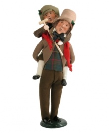 Despite the ever-present Scrooge, Bob Cratchit and son Tiny Tim appear merry and full of spirit in this handcrafted collectible inspired by A Christmas Carol.