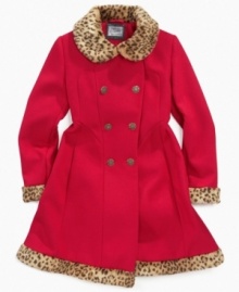 Dressy style that will keep her snug in the snow, this S. Rothschild fur-trim coat perfects her cute, cosmopolitan chic.