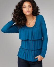 Gathered tiers make for an elegantly draped look. Cha Cha Vente's ruffled tee is anything but ordinary! (Clearance)