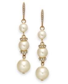 A stylish triple play, by Charter Club. These drop earrings flaunt a triple drop silhouette with acrylic pearls and gold tone spacers embellished with glass accents. Crafted in gold tone mixed metal. Approximate drop: 2-1/3 inches.