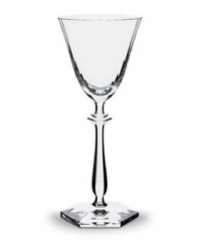 With a thin, regal shape that flows up from a sturdy, hexagonal base to a pedestal decoration at the neck, the Arcade wine glass is as delicate and tough as the most proper royalty.