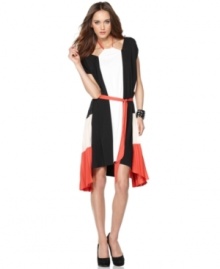 With artful angles and colorblocking, this graphic BCBGMAXAZRIA dress is perfect for a spring look with a downtown edge!