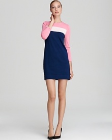 Experiment with the color-block trend in this DIANE von FURSTENBERG long-sleeve dress, tailored in a short and sweet silhouette.