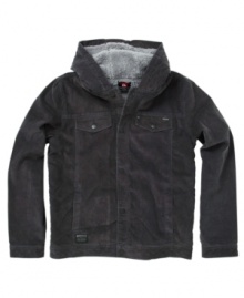 Stay warm in sleek rugged style with this sherpa lined hooded corduroy jacket by Quicksilver.