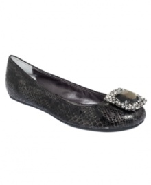 Put some dramatic jewels in your life. Adrienne Vittadini's Vida flats feature a sparkling jewel detail across the toe.